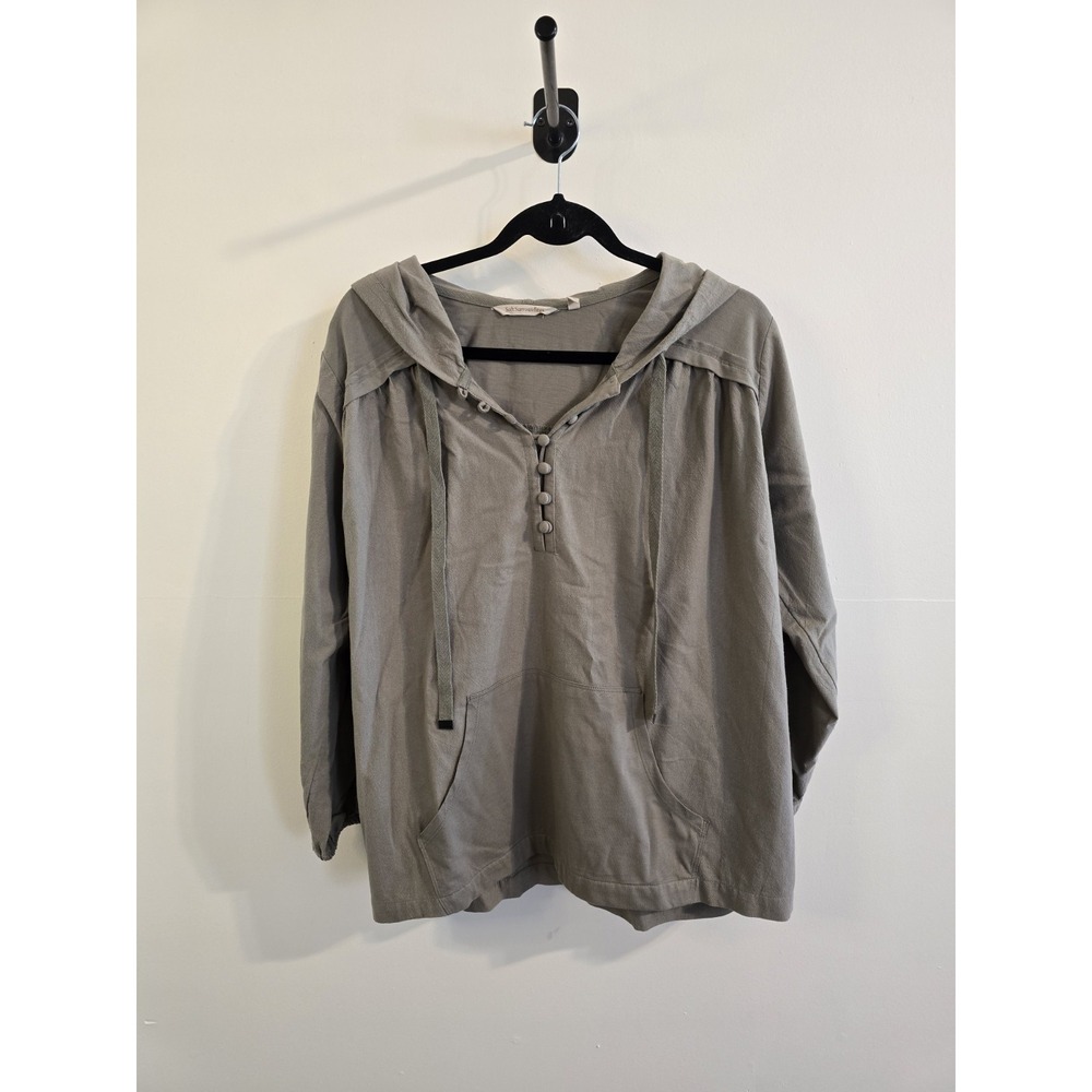Soft Surroundings Hooded Cotton Top Green Loose Fit Shirt Petite Small‎